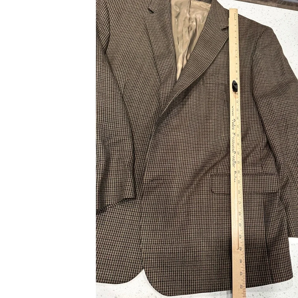 Lauren Ralph Lauren Mens Houndstooth Blazer Brown Tan Two Button Sport Coat